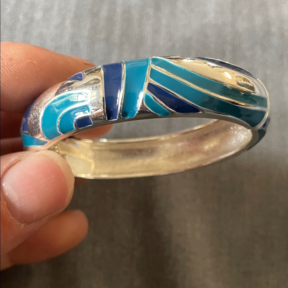Silver and Blue Enamel Bangle Bracelet